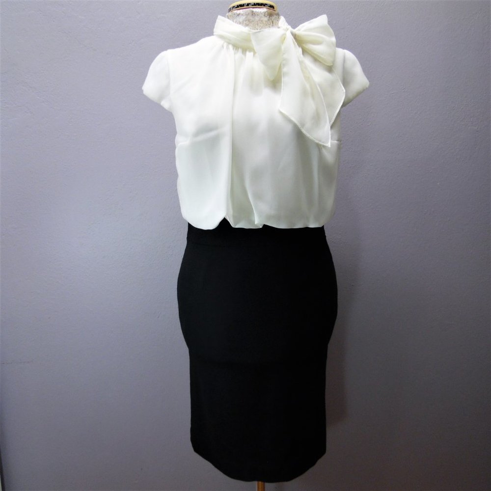 Bigio Black and White Tie Neck Dress